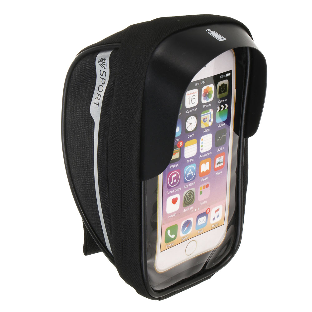 Велосумка на руль, тм BY SPORT, с экраном под телефон, черная - #1