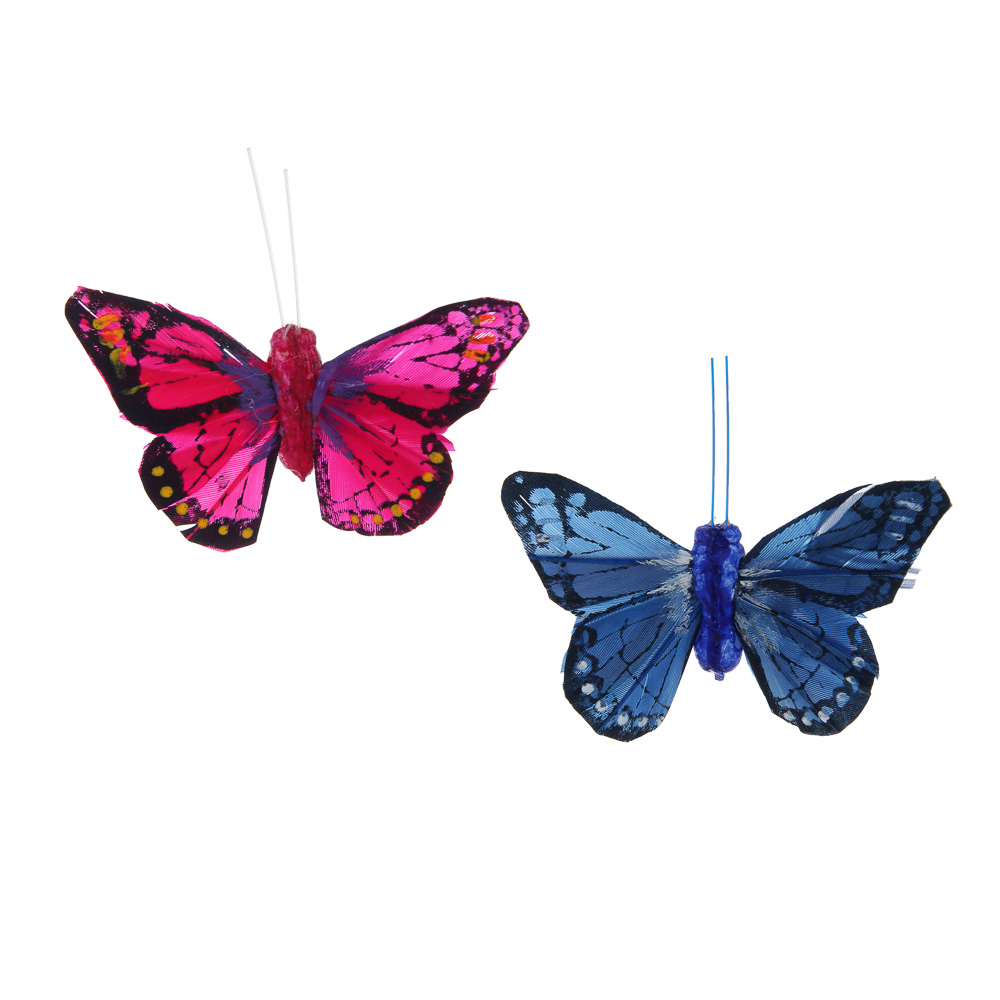 Бабочка декоративная на прищепке тм INBLOOM, набор 2шт, 8 см, перо, металл - #2