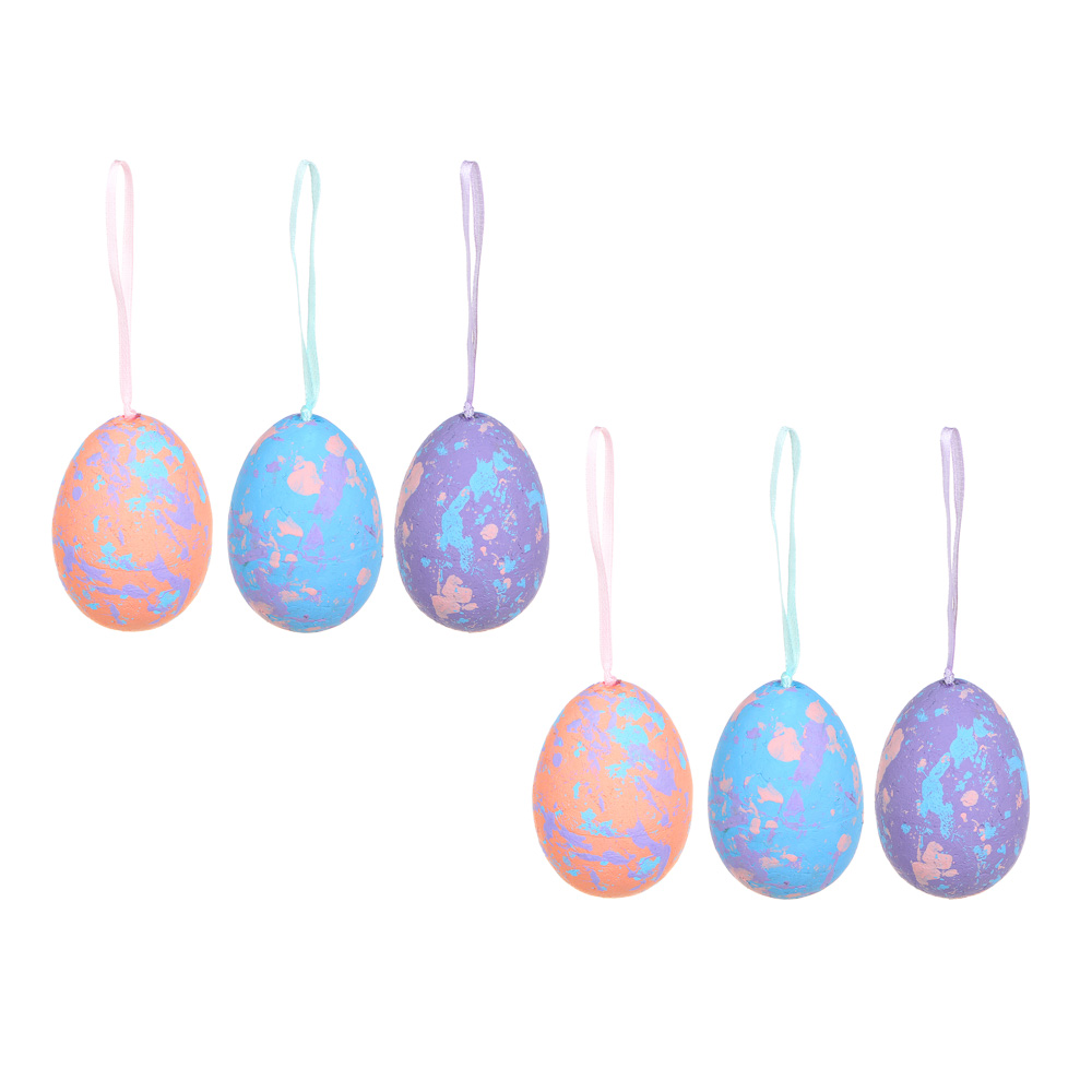 Декор Пасхальный в виде яиц с подвесами, 6 шт., 7 см, пенопласт, 5 видов - #2