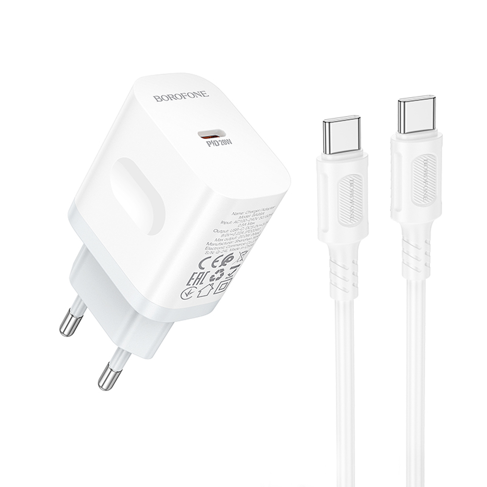 BOROFONE Зарядное устройство модель BA99A, USB-C PD 20 W + кабель зарядки С-С цвет: белый - #1