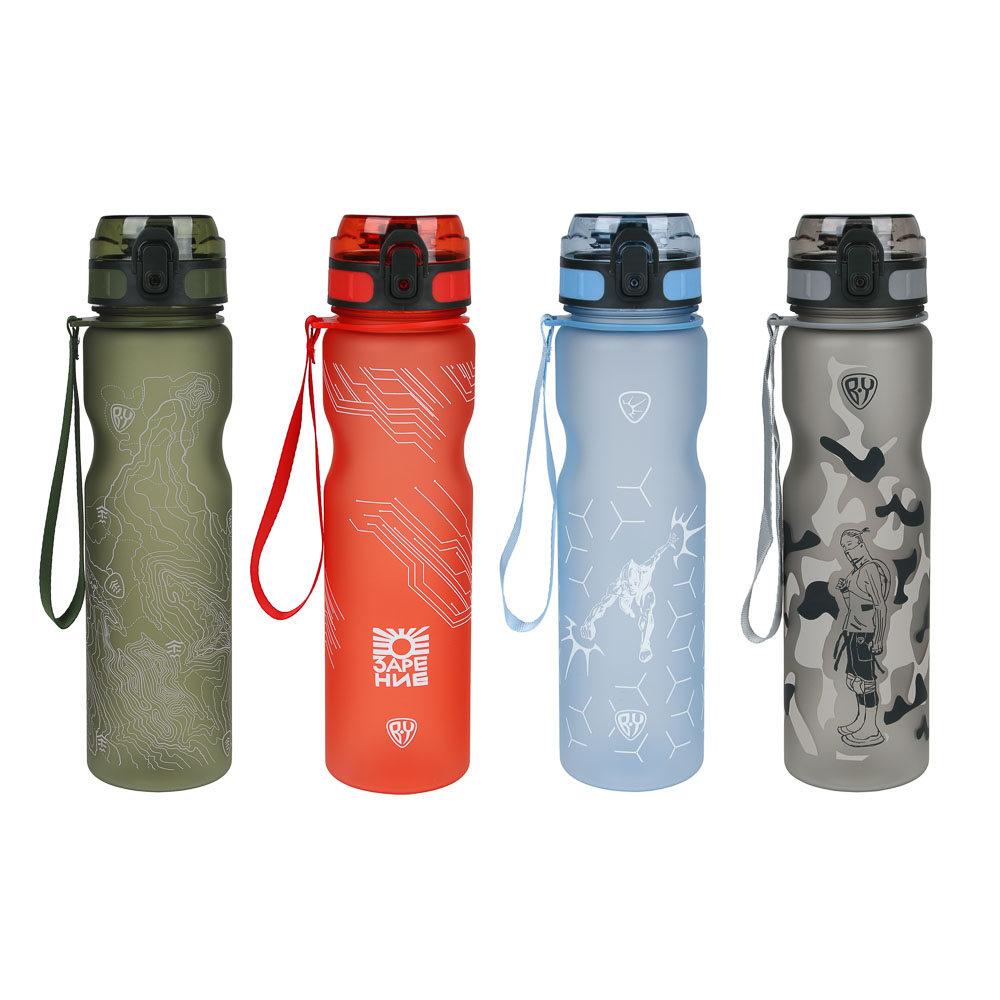 BY Бутылка спортивная для воды с поильником 29x7,5см, 1000мл, PC, 4 дизайна - #1