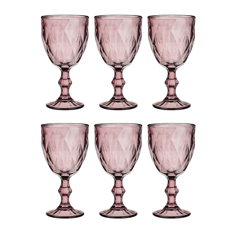 MILLIMI Набор бокалов 6 шт, 320 мл, стекло, бордовый ромб - #1