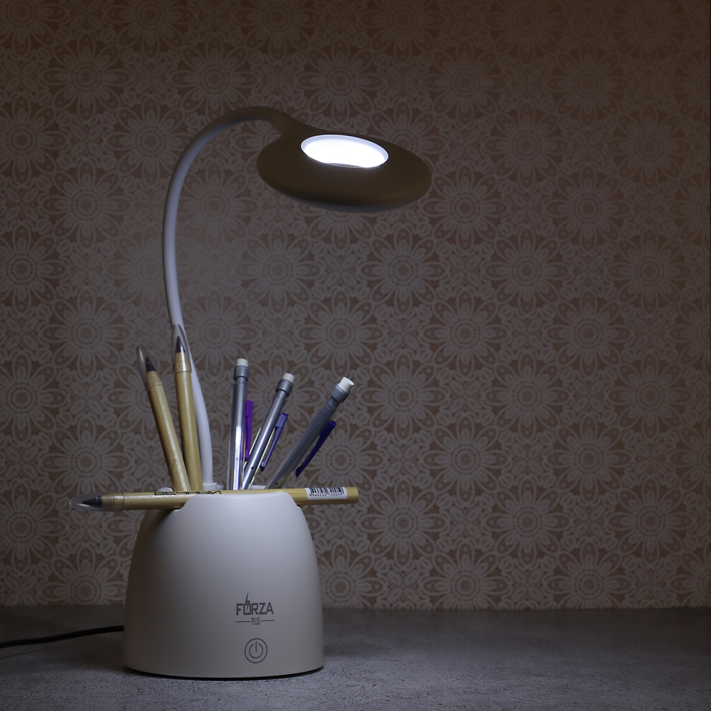 FORZA Лампа настольная, 16 LED, 6W, 600Lm, питание USB, с подставкой, кабель 1.5м, пластик, белая - #11