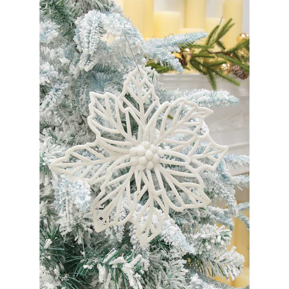 СНОУ БУМ Подвеска декоративная в виде цветка, белый глиттер, пластик, 26см - #4