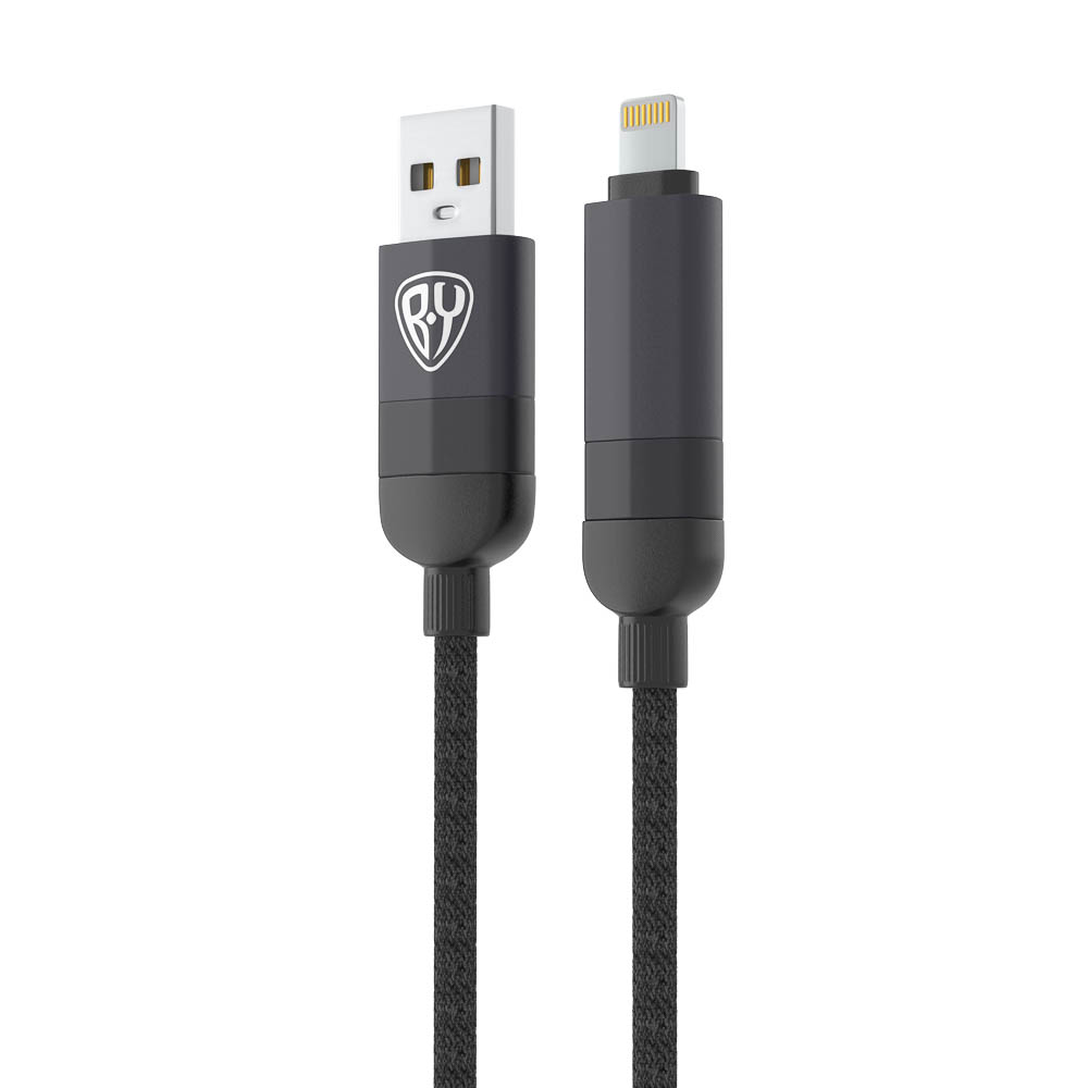 Кабель для зарядки 4в1 USB(A)/Type-C-Type-C/iP BY Atrium , 60W, 1,2 м, 5A, нейлон, темно-серый - #3