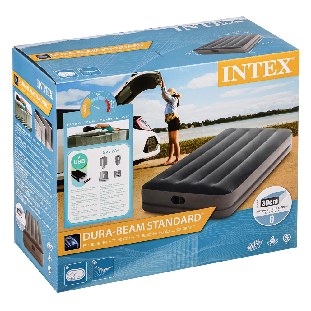 INTEX Кровать надувная TWIN DURA-BEAM PRESTIGE с USB насосом, 99x191x30см,  64112 купить с выгодой в Галамарт