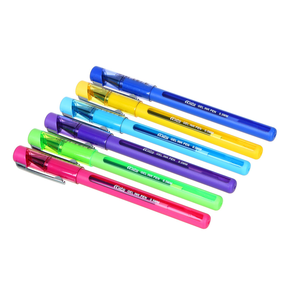 Ручка гелевая синяя "Альфа", 2хслойный прорезин.корпус, 0,5мм, 6 цв.корпуса, пластик - #1