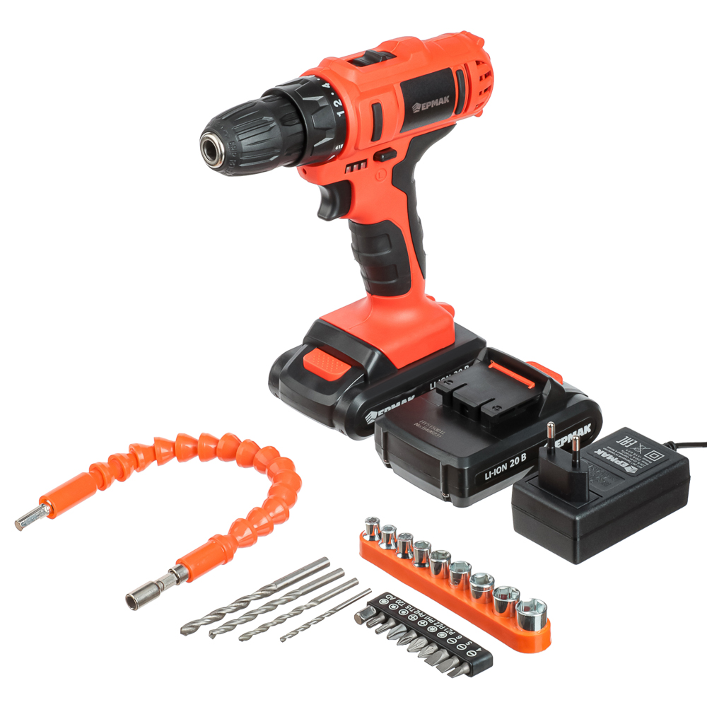 ЕРМАК Набор электроинструмента 29 предметов, шуруповерт 20В (2А*ч, 2шт, 35Н*м) (ONE) - #1