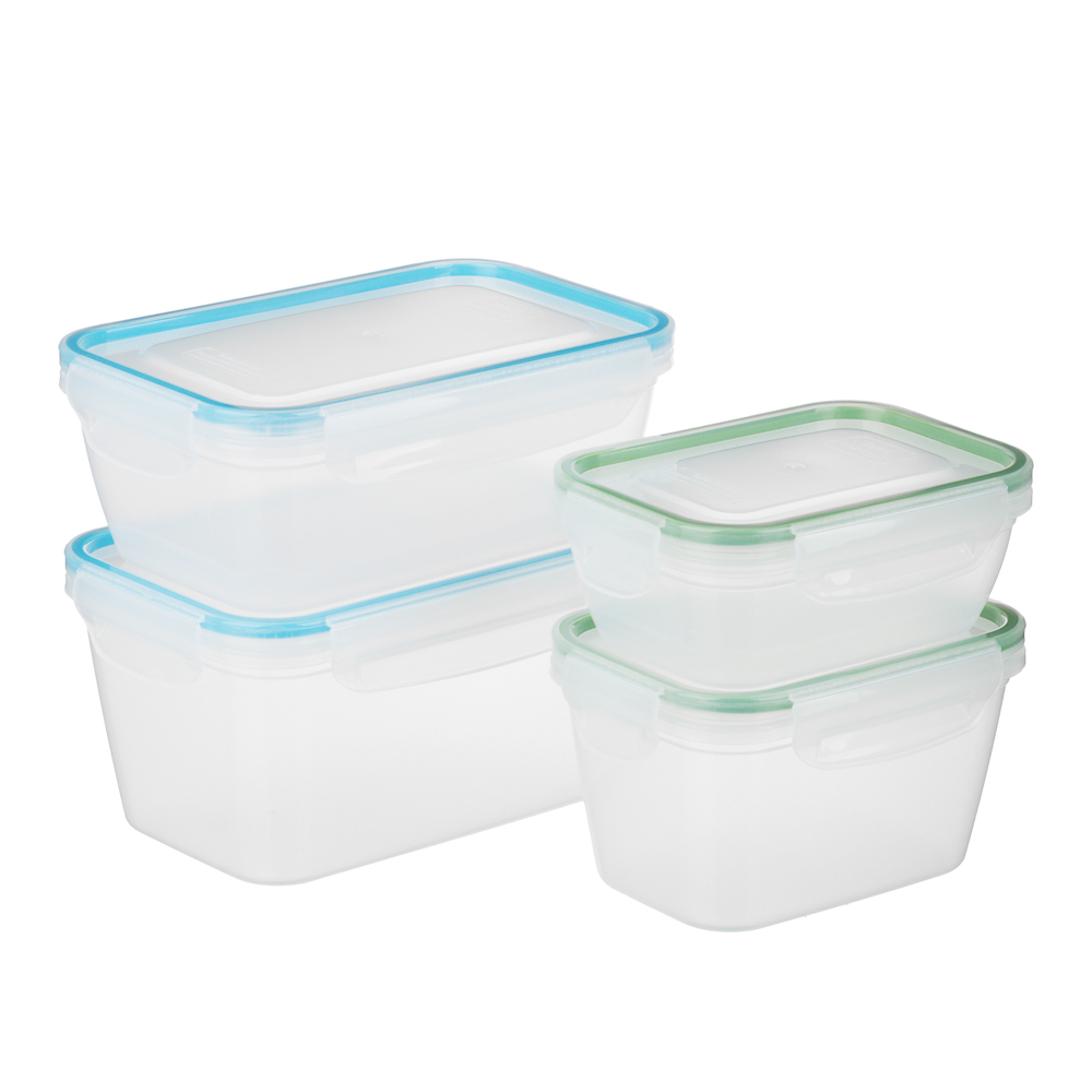 Набор герметичных контейнеров пищевых с защелками 4шт (1,4л, 0,77л, 1л, 0,47л), пластик - #1