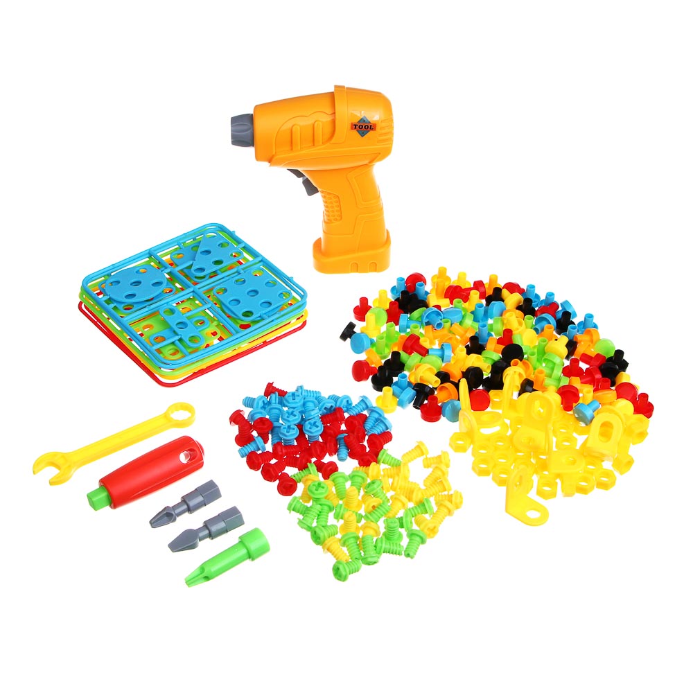 ИГРОЛЕНД Конструктор с шуруповёртом в чемоданчике "Шурупики", РР, ABS, 24,5х7,5х18,5см, 2 дизайна - #10