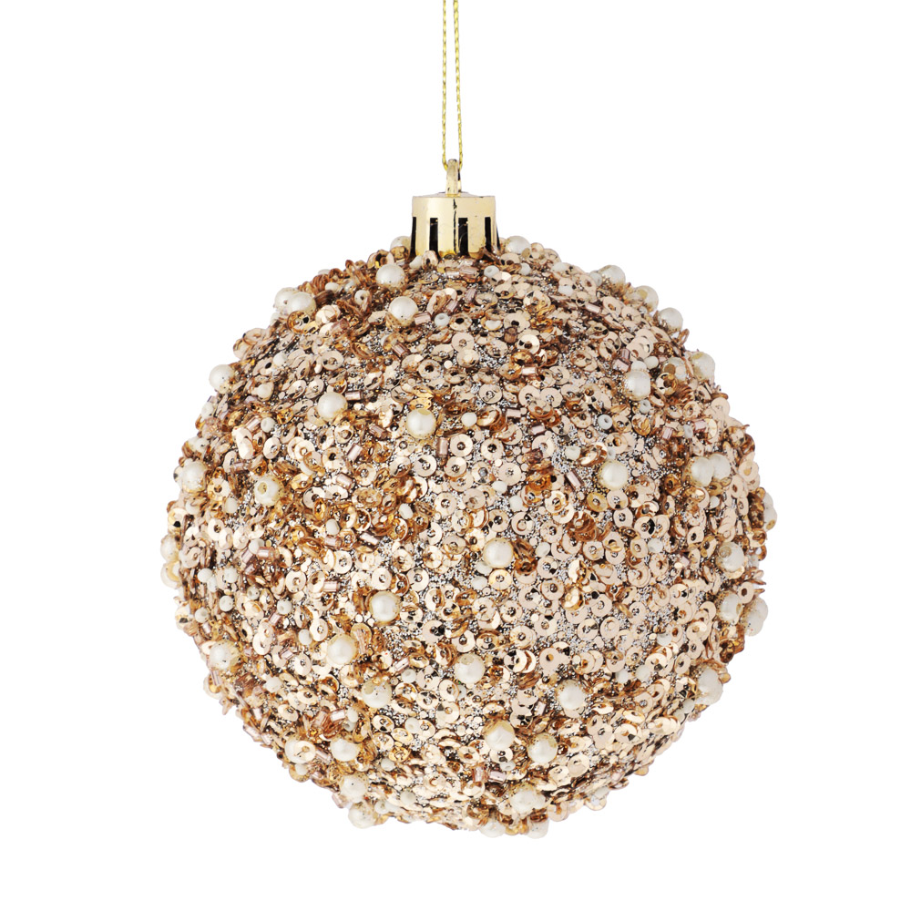 СНОУ БУМ Шар пластик 8 см, шампань, в обсыпке - #1