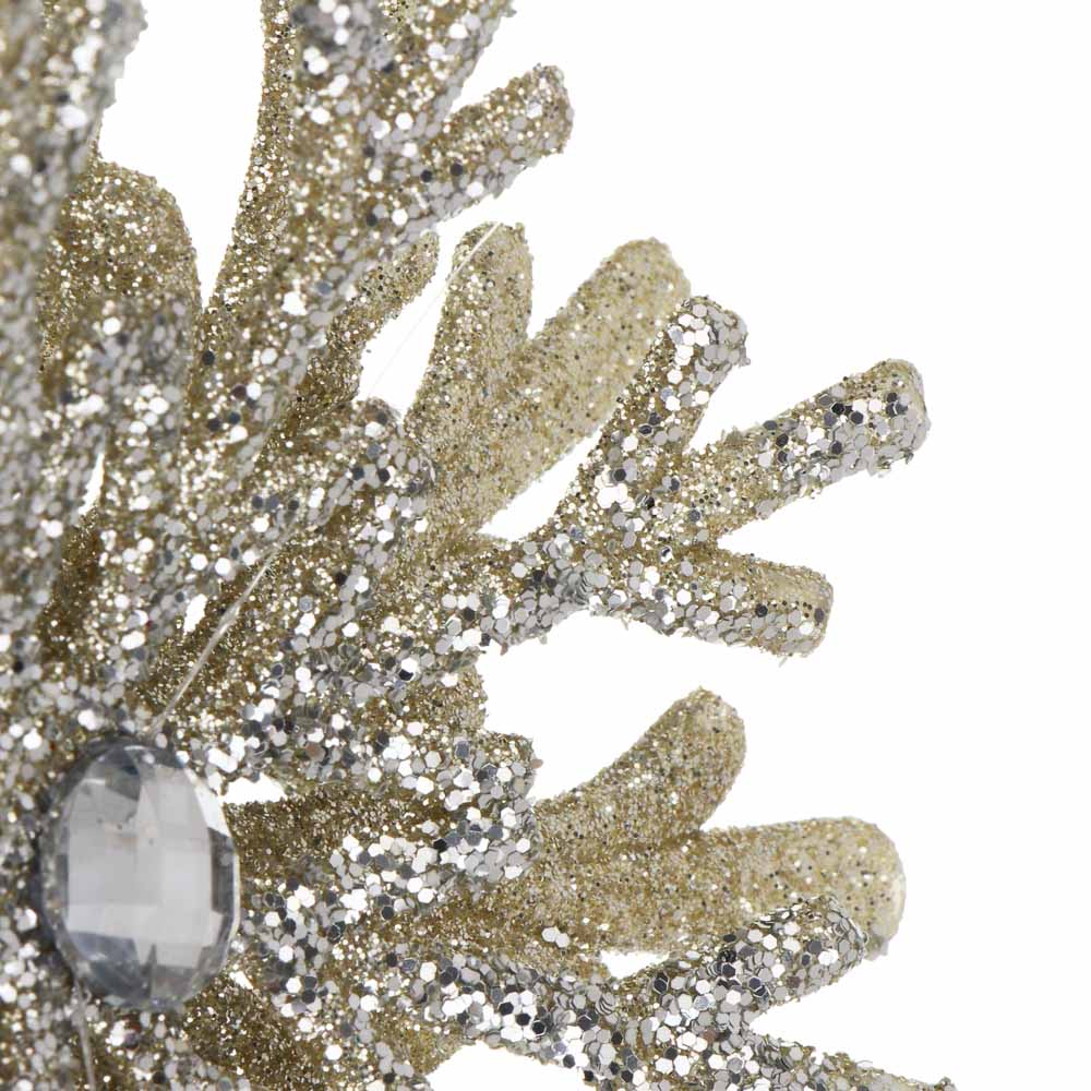 СНОУ БУМ Подвеска декоративная "Снежинка" 12 см, пластик, глиттер, золото - #3