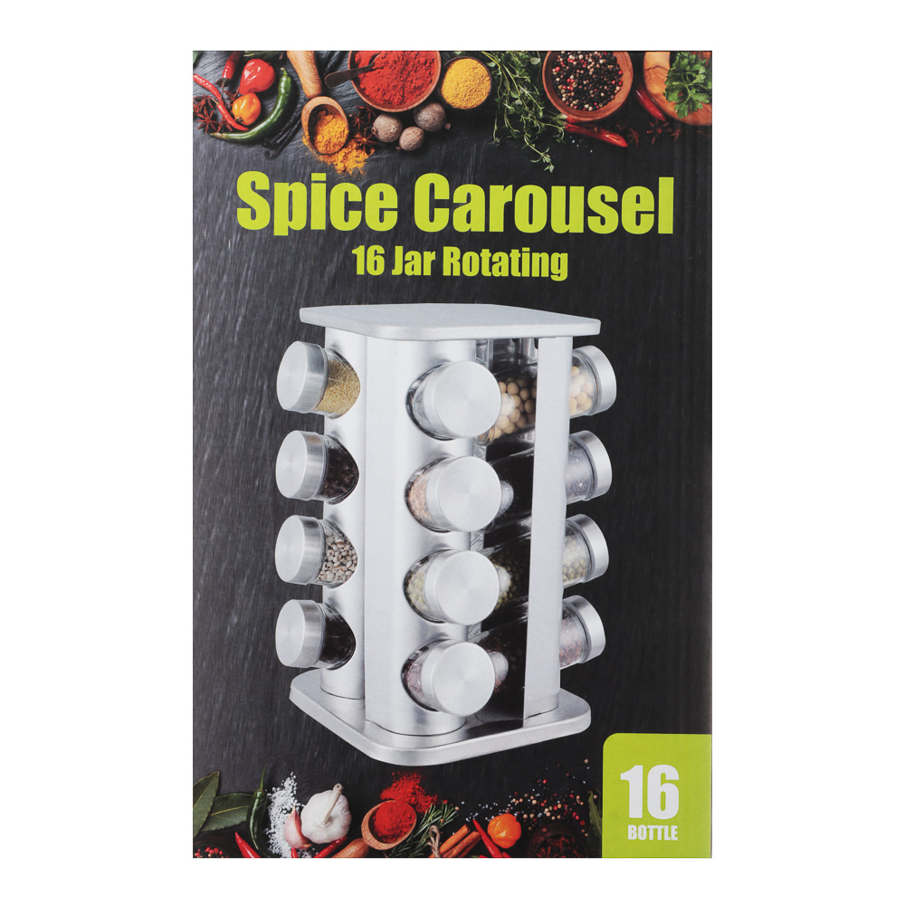 SATOSHI Набор банок для специй 16шт на подставке, 20х20х28см стекло+ABS пластик, черный - #10