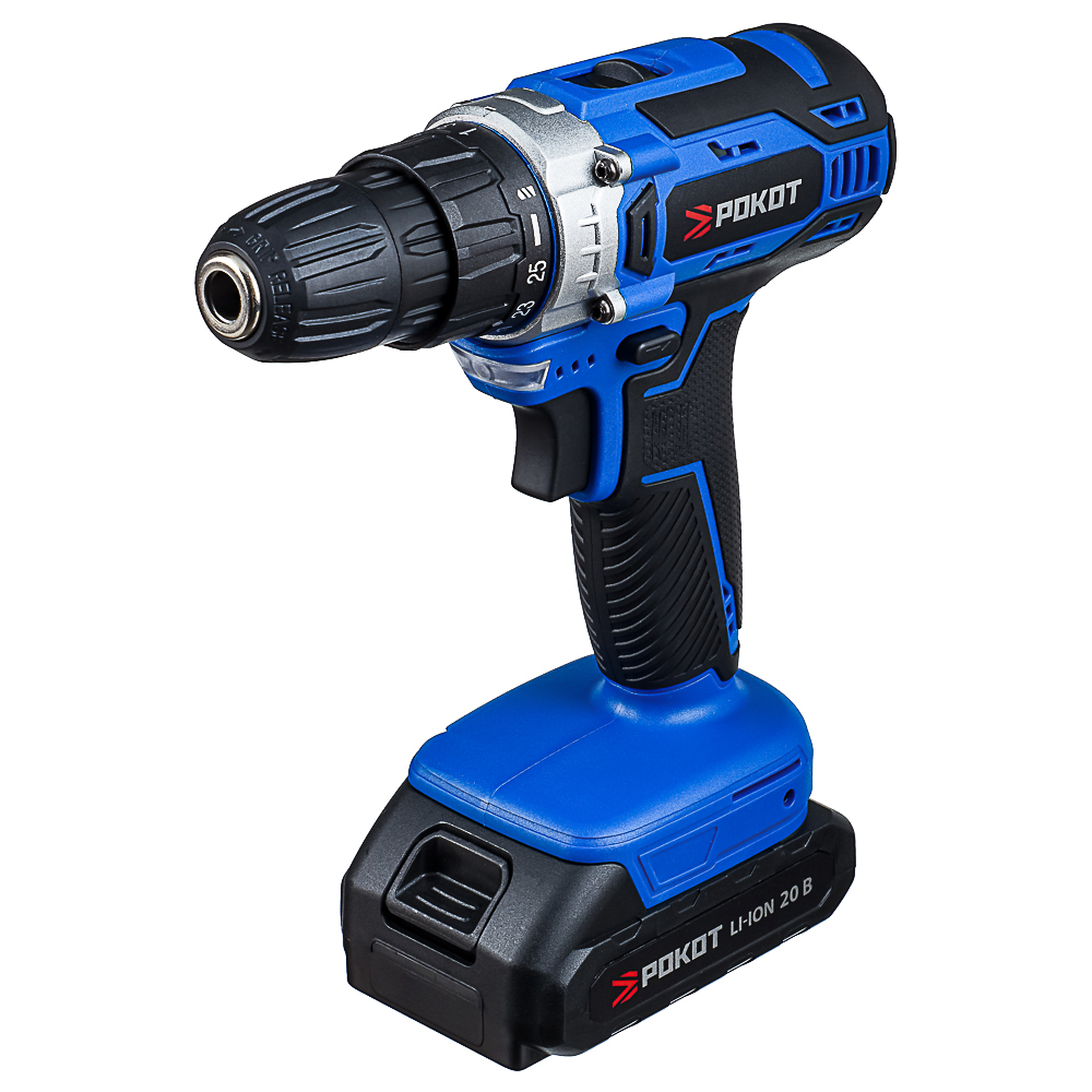 РОКОТ Дрель-шуруповерт аккум., ДША-20, 20В, бесщ., 2,0 А*ч, 0-400/0-1500 об.мин, LED подсветка, кейс - #1