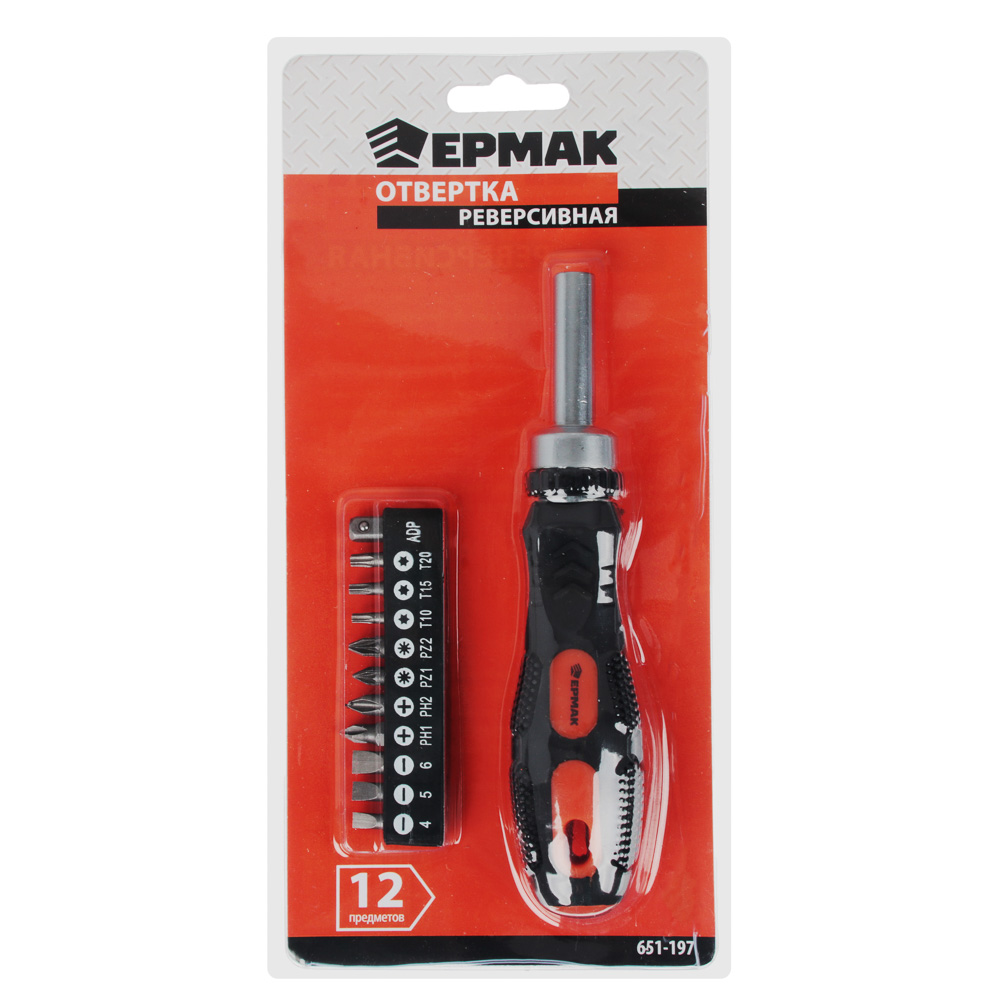 ЕРМАК Отвертка реверсив.,адаптер 1/4,биты:SL4,SL5.5,SL6.5,PH1,PH2,PZ1,PZ2,TORX10,TORX15,TORX20,сталь - #1