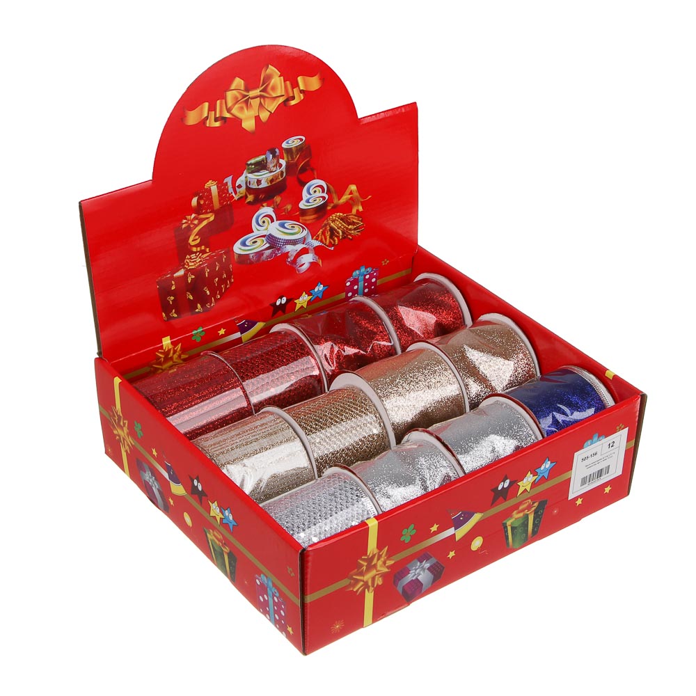 Лента новогодняя, 6,3 см x 2,7 м, полиэстер, арт.1, микс 12 шт. - #5