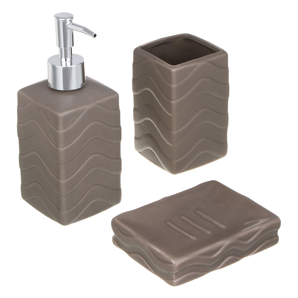 VETTA Дозатор для жидкого мыла, керамика, 18x7x7 см, волны, серый - #7