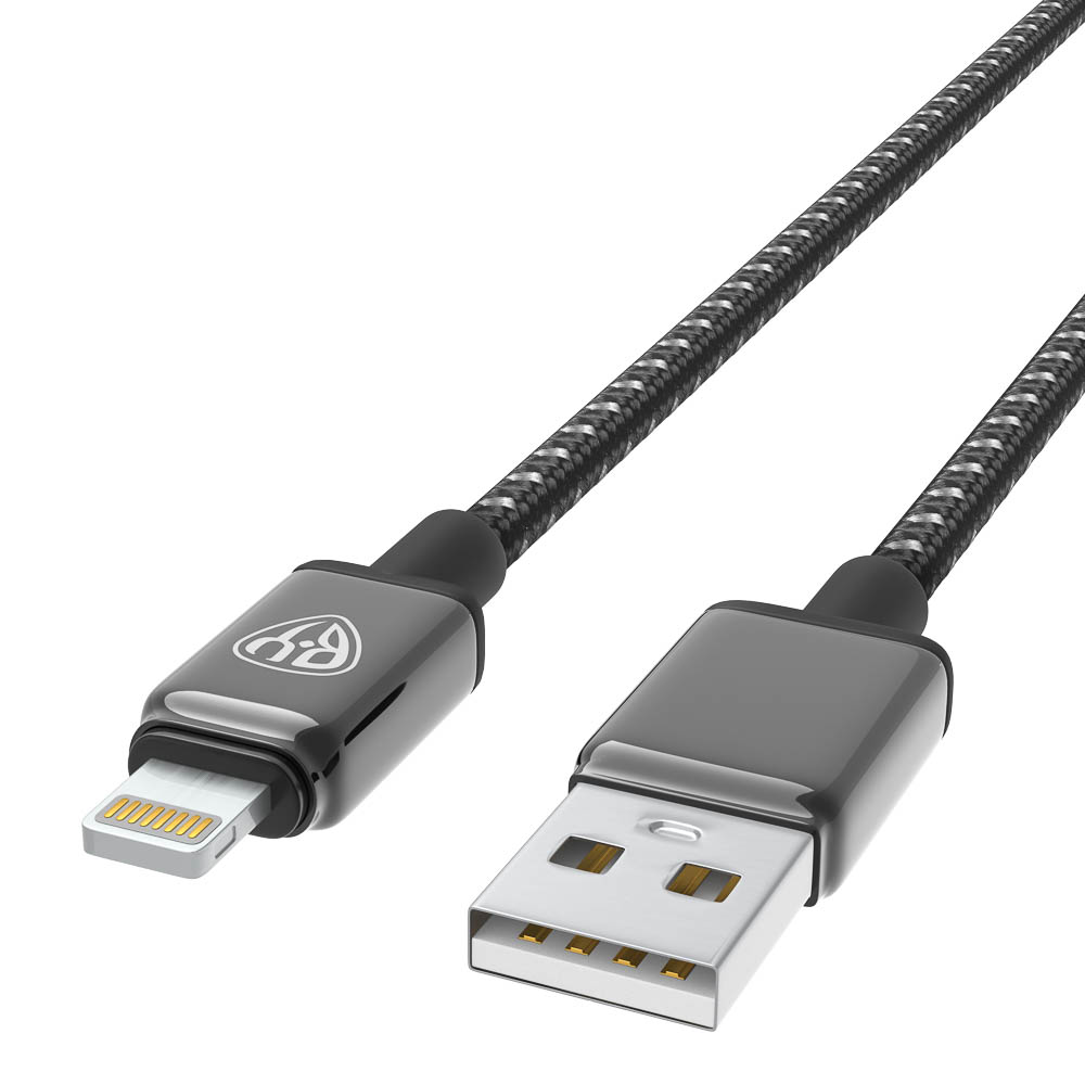 Кабель для зарядки USB(A)-iP BY ZINC, 12Вт, 1 м, 2.4A, нейлон, цинк. кон.,чёрный - #4