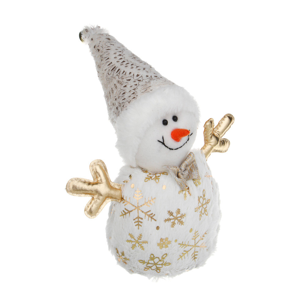 СНОУ БУМ Фигура декоративная "Снеговик" 42 см, полиэстер, белый, золото - #1