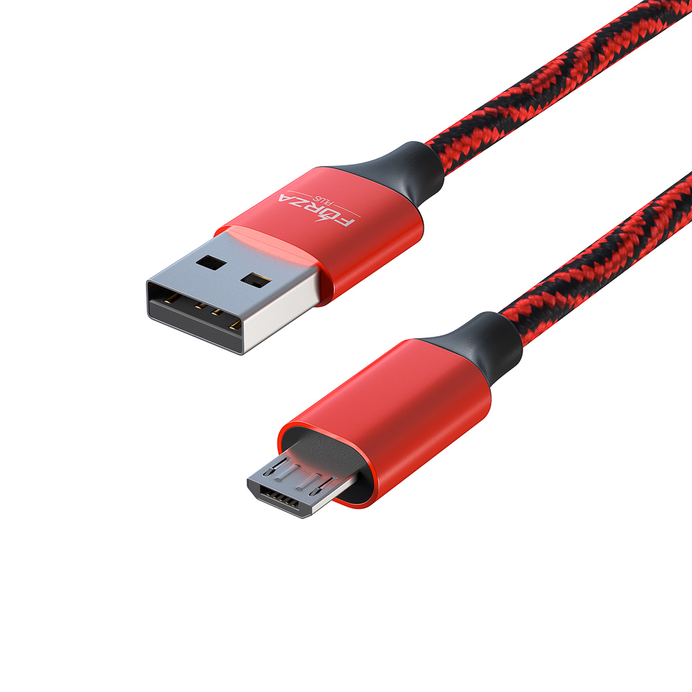 FORZA Кабель для зарядки Серпантин Micro USB, 1м, 1.5А, тканевая оплётка, 4 цвета, пакет - #9