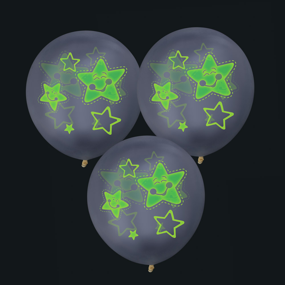 Капитан Весельчак Набор воздушных шаров с флуоресцентным покр. с рисунками, 3 шт, 12", 6 дизайнов - #3
