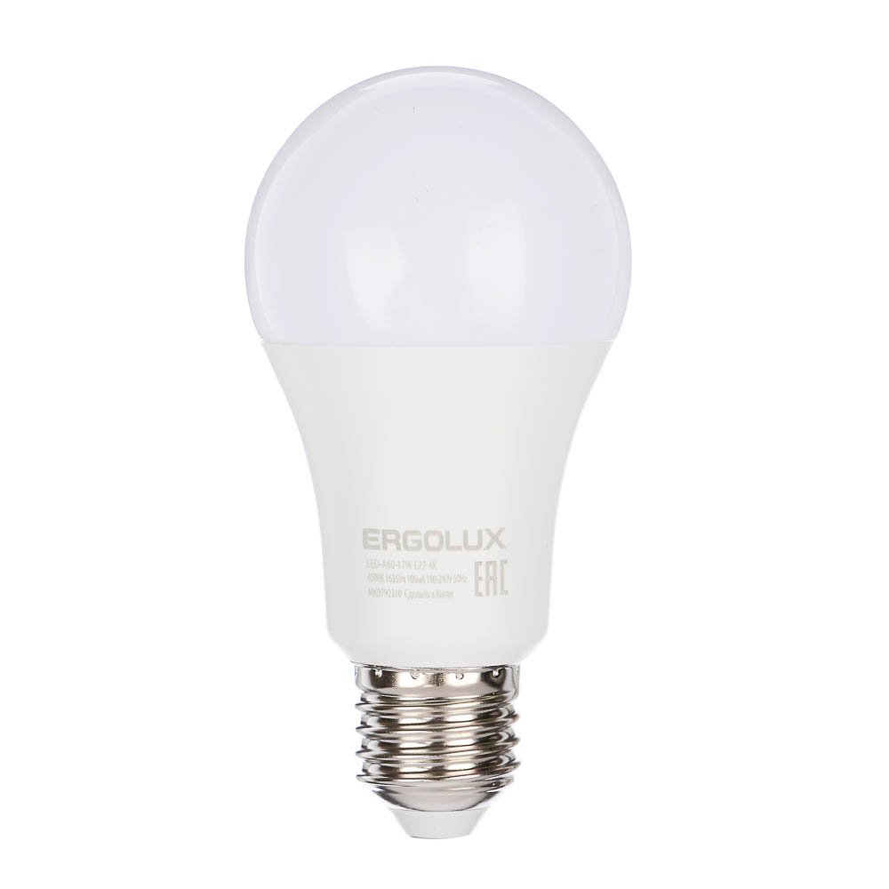 Ergolux LED-A60-17W-E27-4K (Эл.лампа светодиодная ЛОН 17Вт E27 4500K 180-240В), 13180 - #1