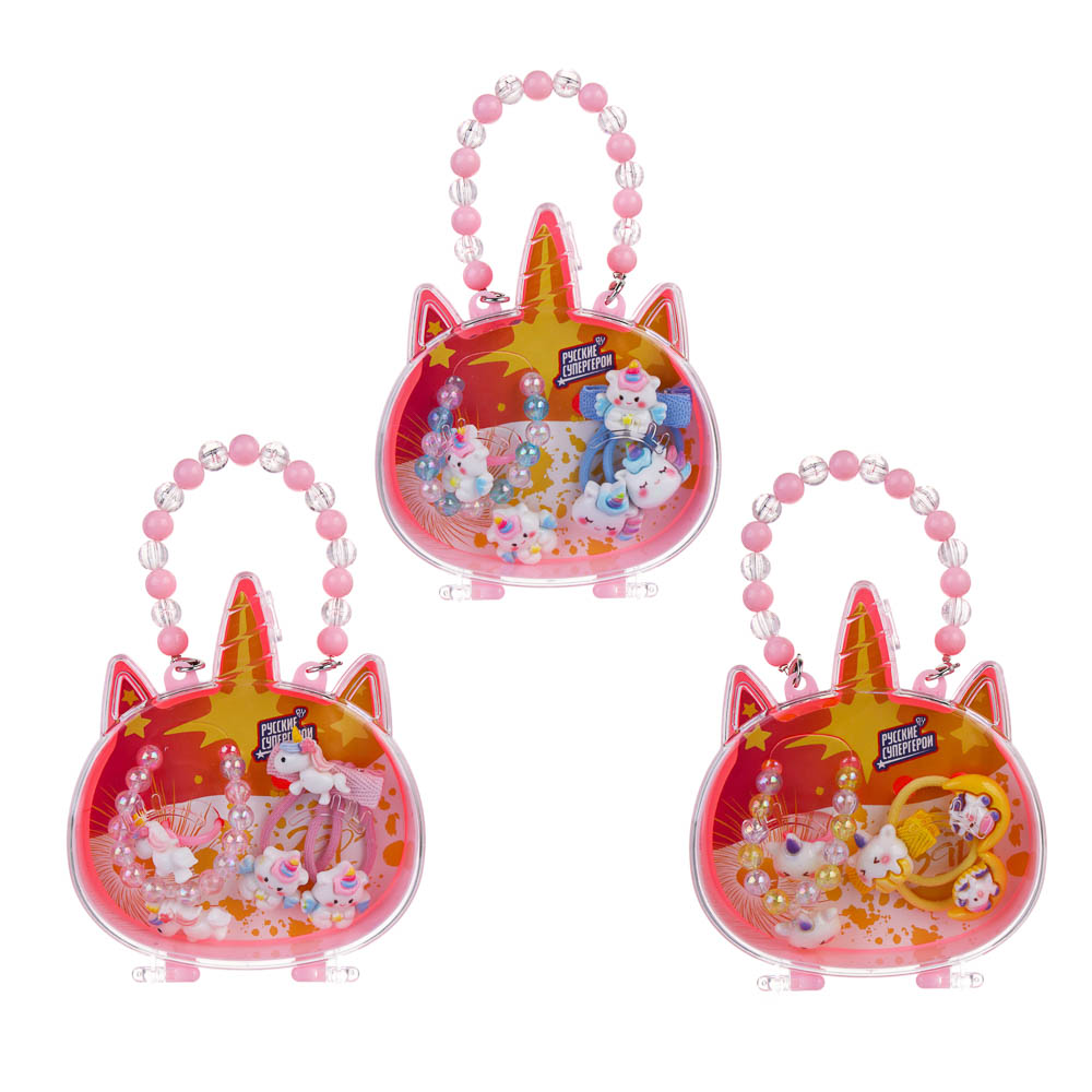 Набор детской бижутерии BY Русские супергерои: браслет, кольцо, резинки 2шт, заколка, 3 дизайна - #11