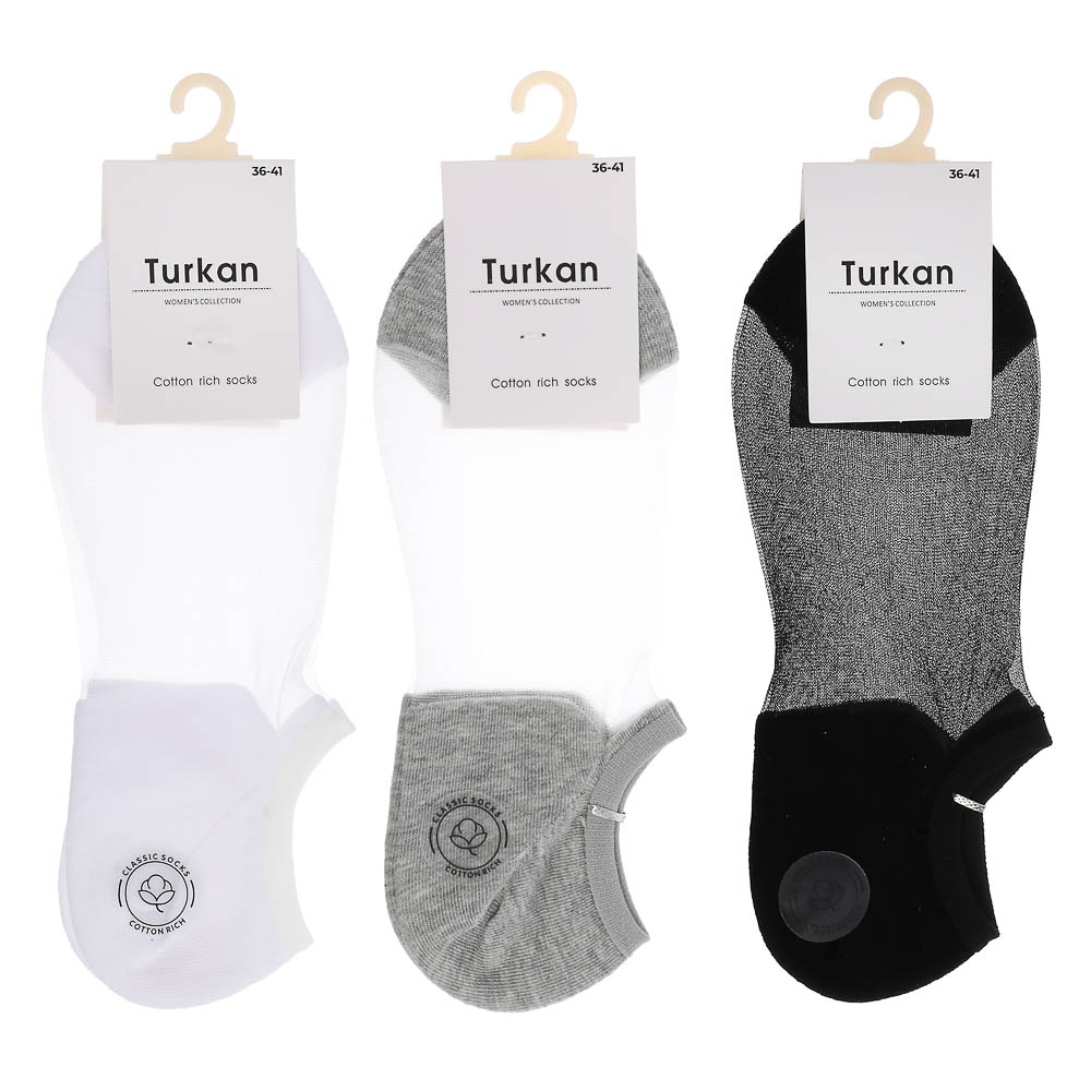 Носки-подследники, бесшовные,тм Turkan,р.36-41,63% хл,24% п/э,11% п/э вол,2% лайк,цвета в ас-те,1079 - #6