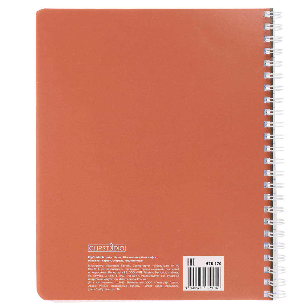 ClipStudio Тетрадь общая 48 л. в клетку, блок офсет, обложка картон, спираль "Однотонная" 3 диз. - #5