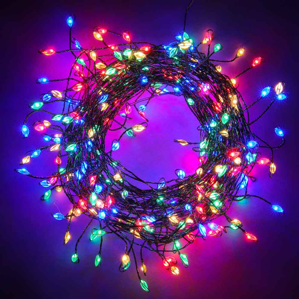 СНОУ БУМ Гирлянда эл. нить росы мишура 10м, 280LED, мульти, пост.свеч., мед.провол., зел. цвет, 220В - #1