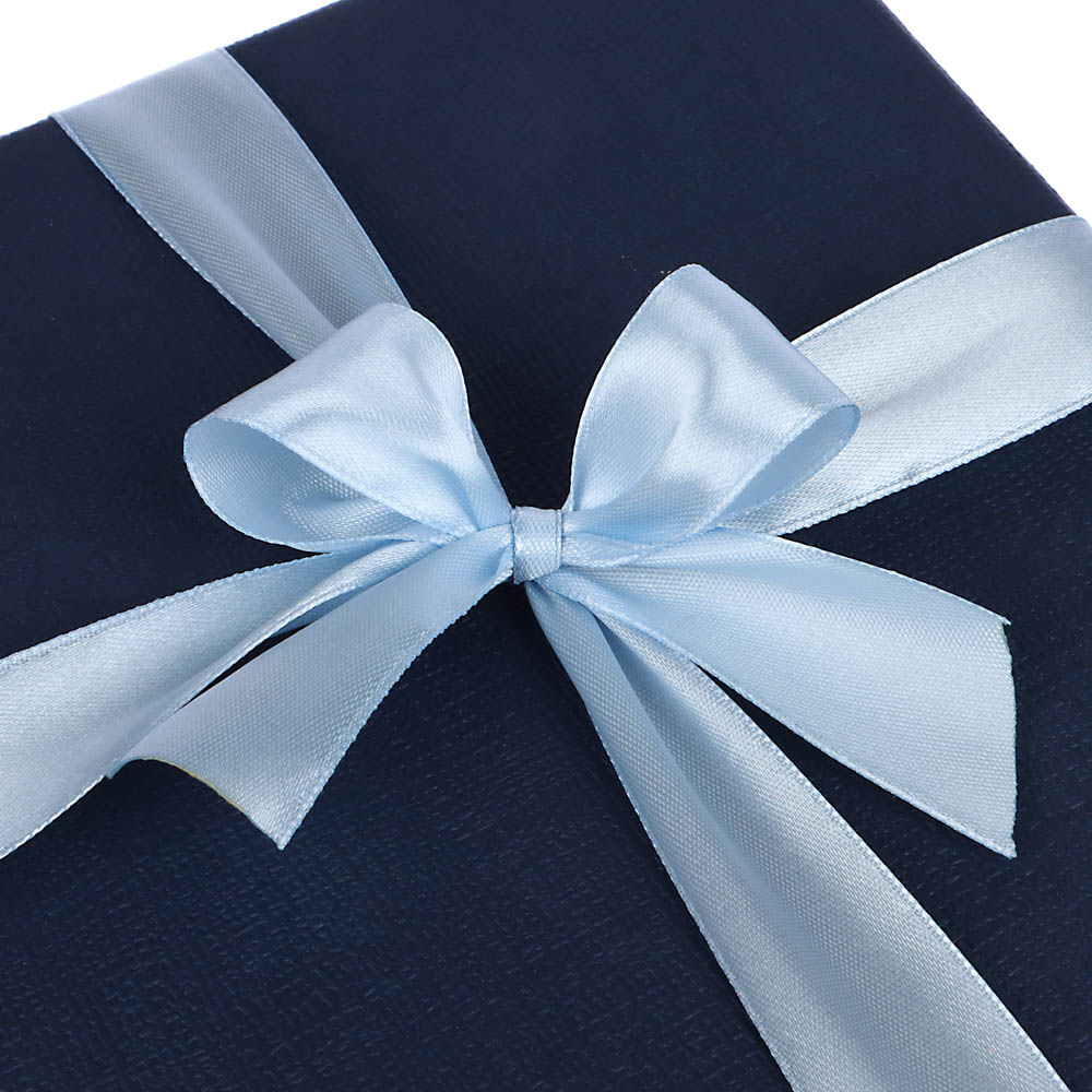 Коробка подарочная с бантом тиснение Рогожка 19х19х9 см синий-серый - #4