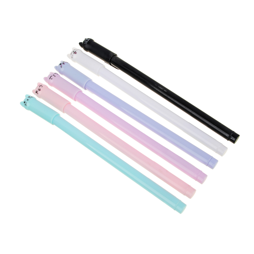 Ручка гелевая синяя, колпачок в форме котика с хвостом, 6 цветов корпуса - #1