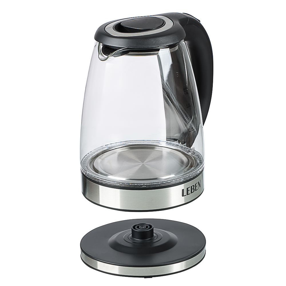 LEBEN Чайник электрический 1,8л стекло, черный - #2