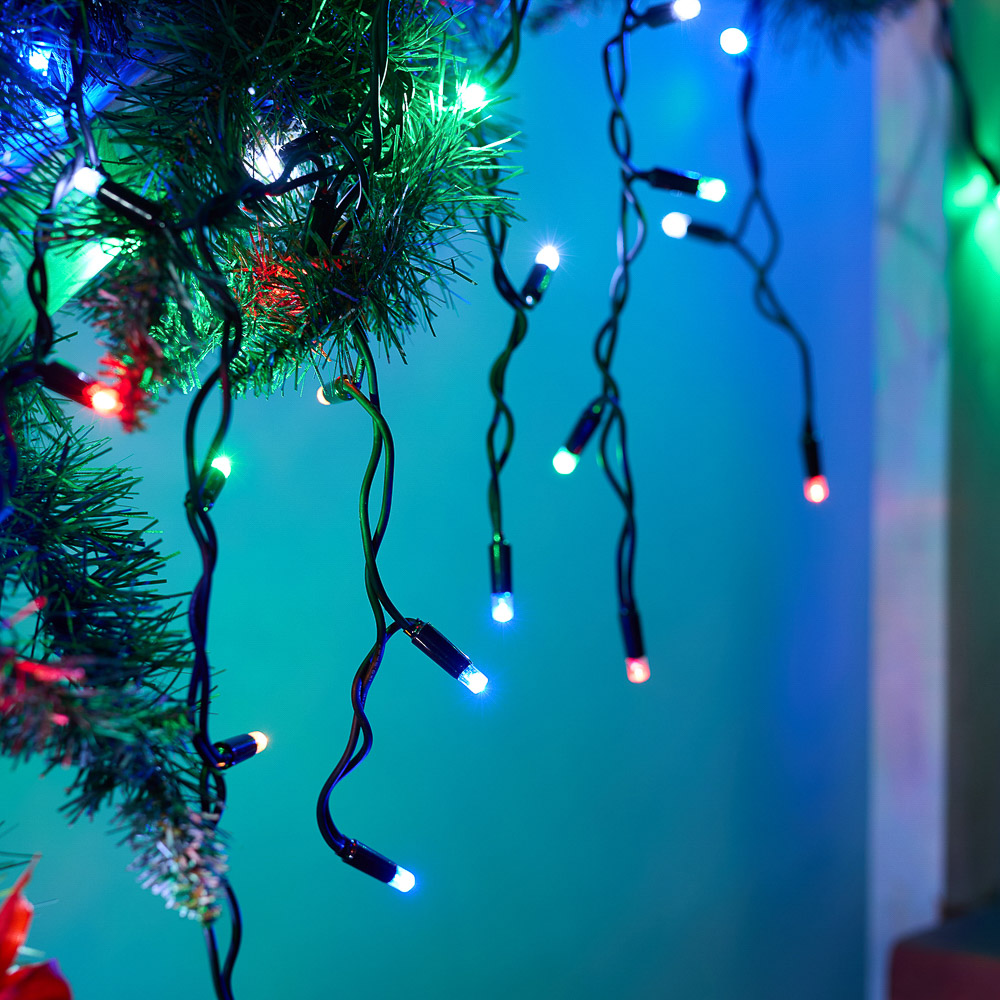 BY Гирлянда эл. бахрома уличн, 3х0,5 м, 100LED, новый мульти,мерцание, ПВХ черный, коннект, 220В - #7