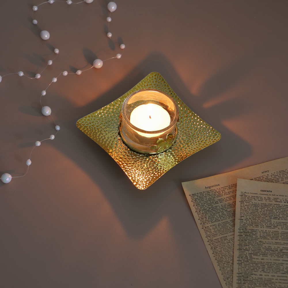 Подсвечник металлический со стеклянным стаканом для одной свечи, 10х10х3 см, арт.2 - #5