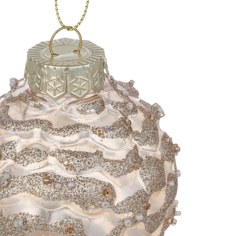 СНОУ БУМ Шар пластик 8 см, жемчужный, с глиттером - #3