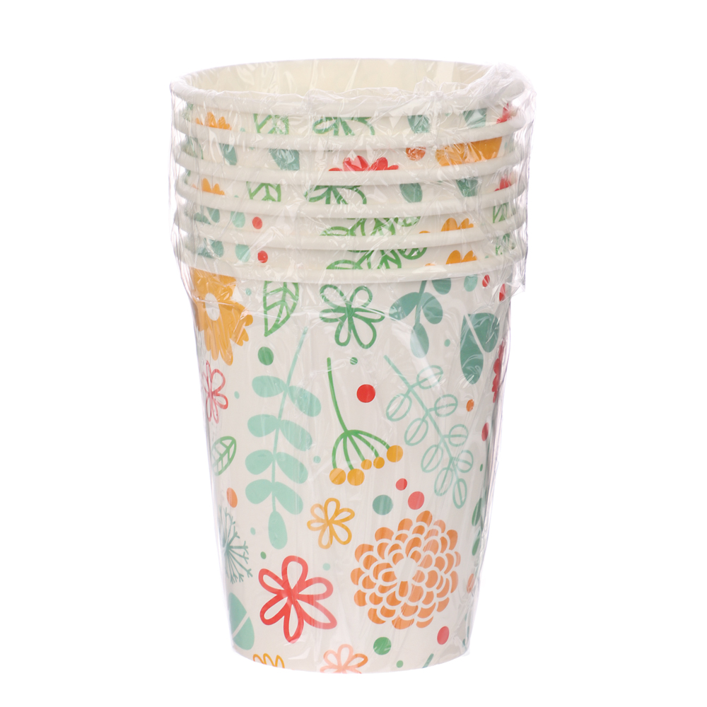 Набор бумажных стаканов Лимоны, Желтые цветы в ассортименте, в т/у пленке, 6шт*250 мл - #4