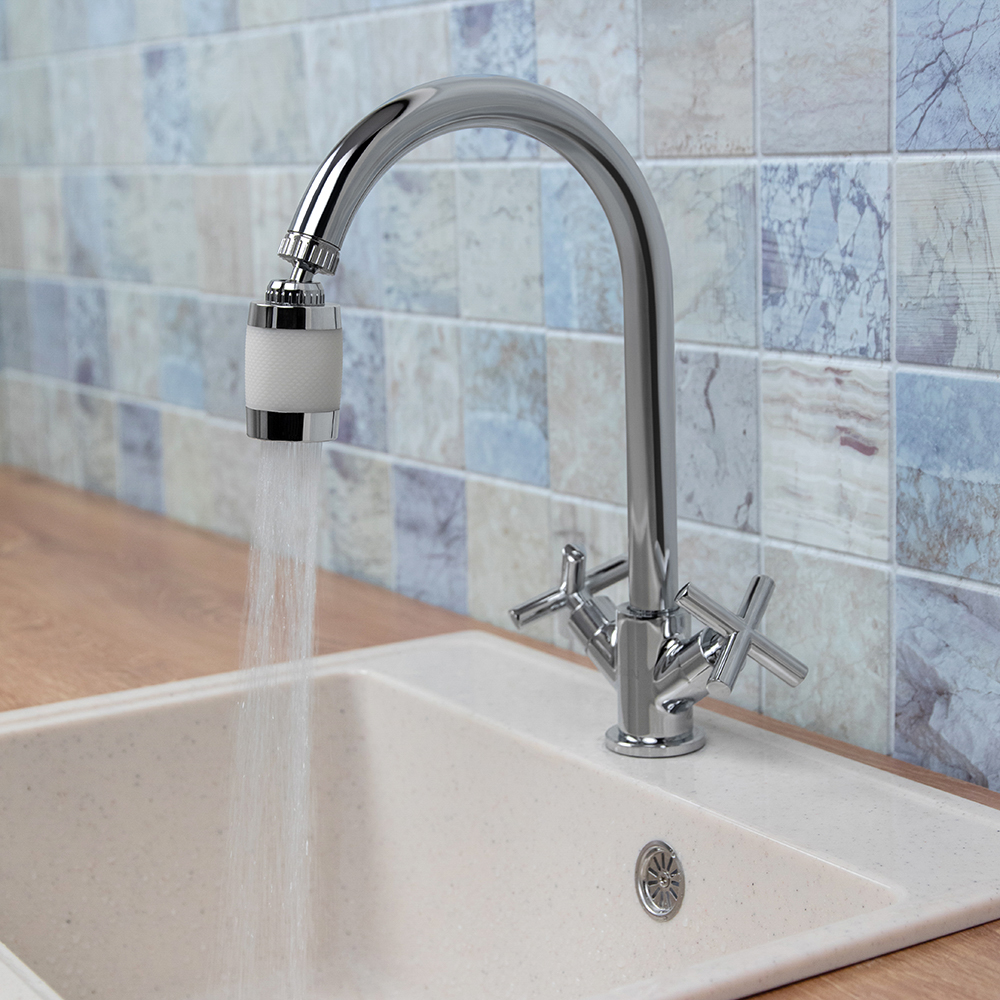 Аэратор-насадка для смесителя с фильтром, 2 режима, хром/белый - #9