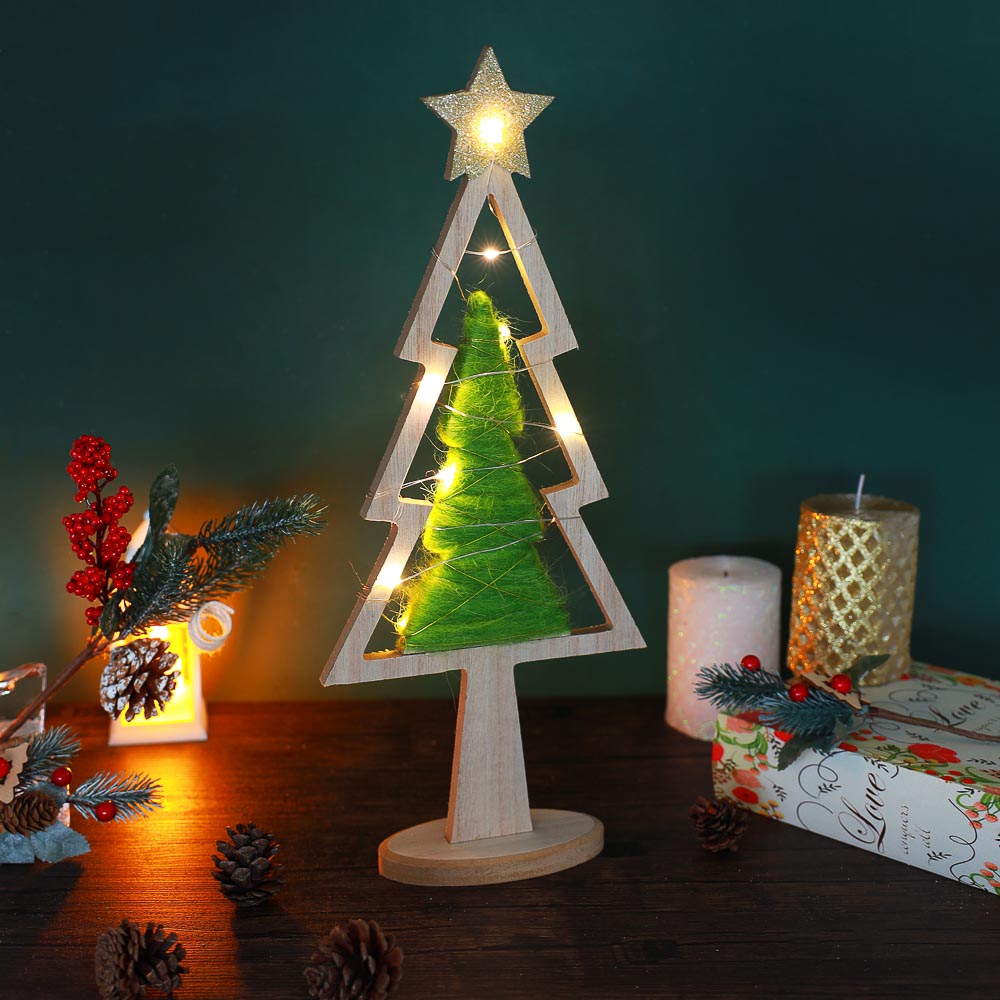 СНОУ БУМ Сувенир в виде елки с LED подсветкой, 17,5x41 см, дерево, полиэстер, цвет салатовый - #1