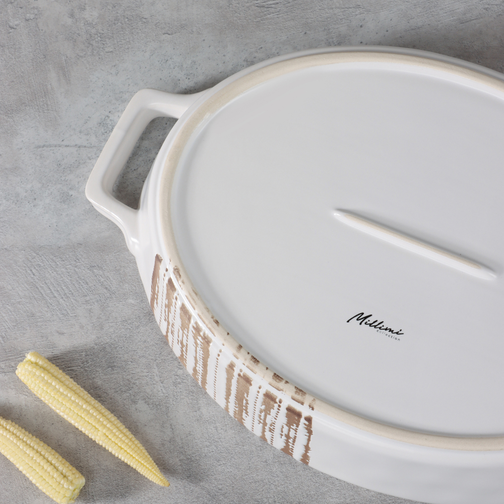 MILLIMI Форма для запекания и сервировки овал.с ручками, керамика, 31х20,5х5см, 1,1л, белая - #15