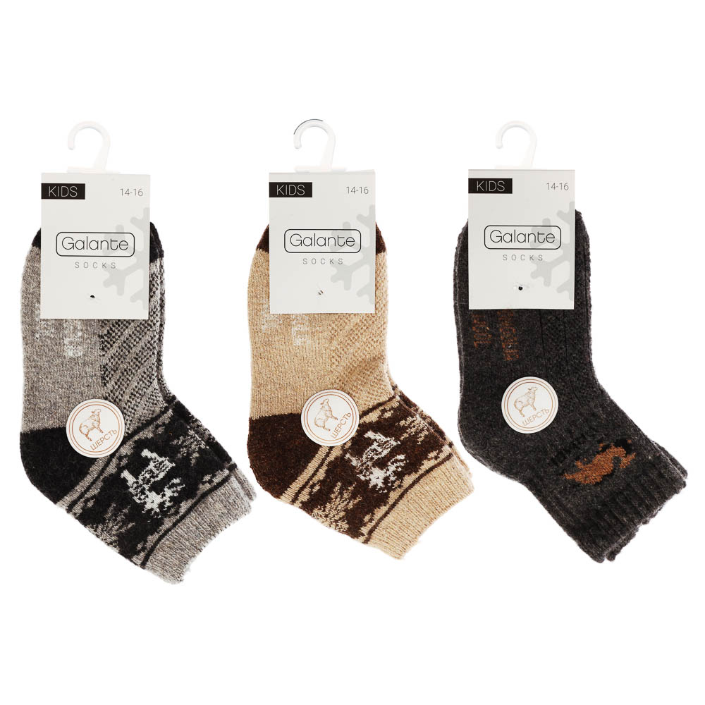 GALANTE Носки детские из монгольской шерсти, 47% овечья шерсть, 23%п/а, 25%п/э, 5%спан, р.14-16,разн - #6