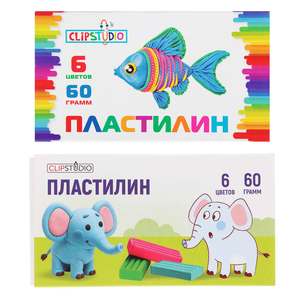Пластилин 6цв. ClipStudio 60 грамм, в картонном выдвижном пенале - #1