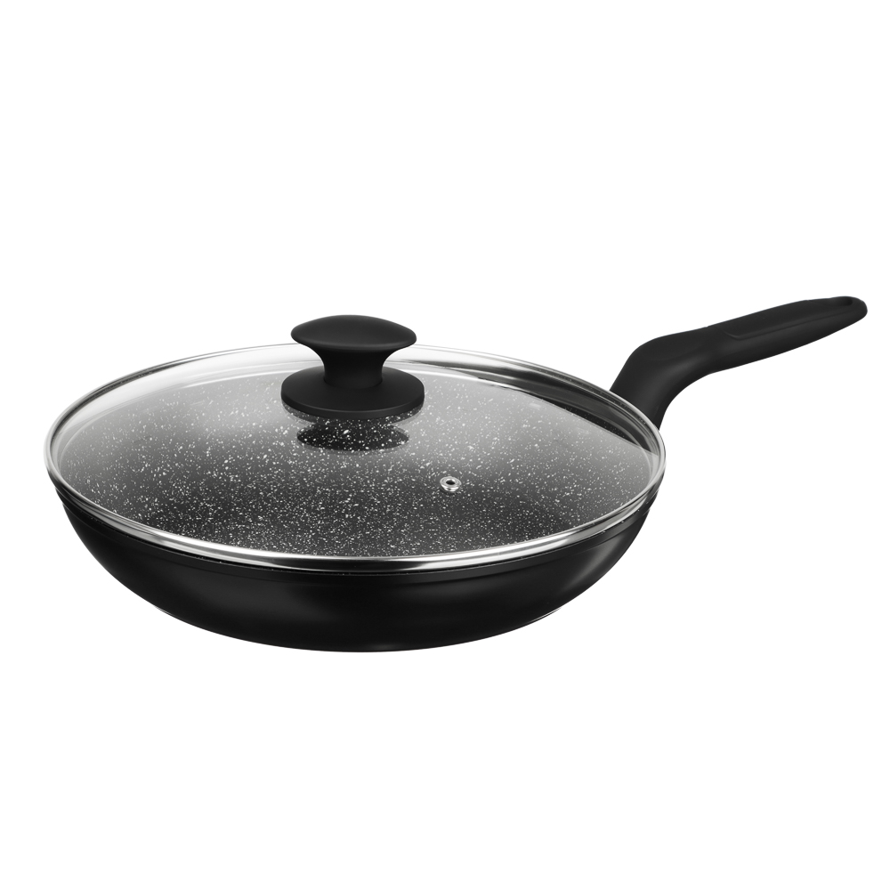 SATOSHI Стоун Сковорода литая с крышкой d28см, антипригарное покрытие мрамор, индукция - #1