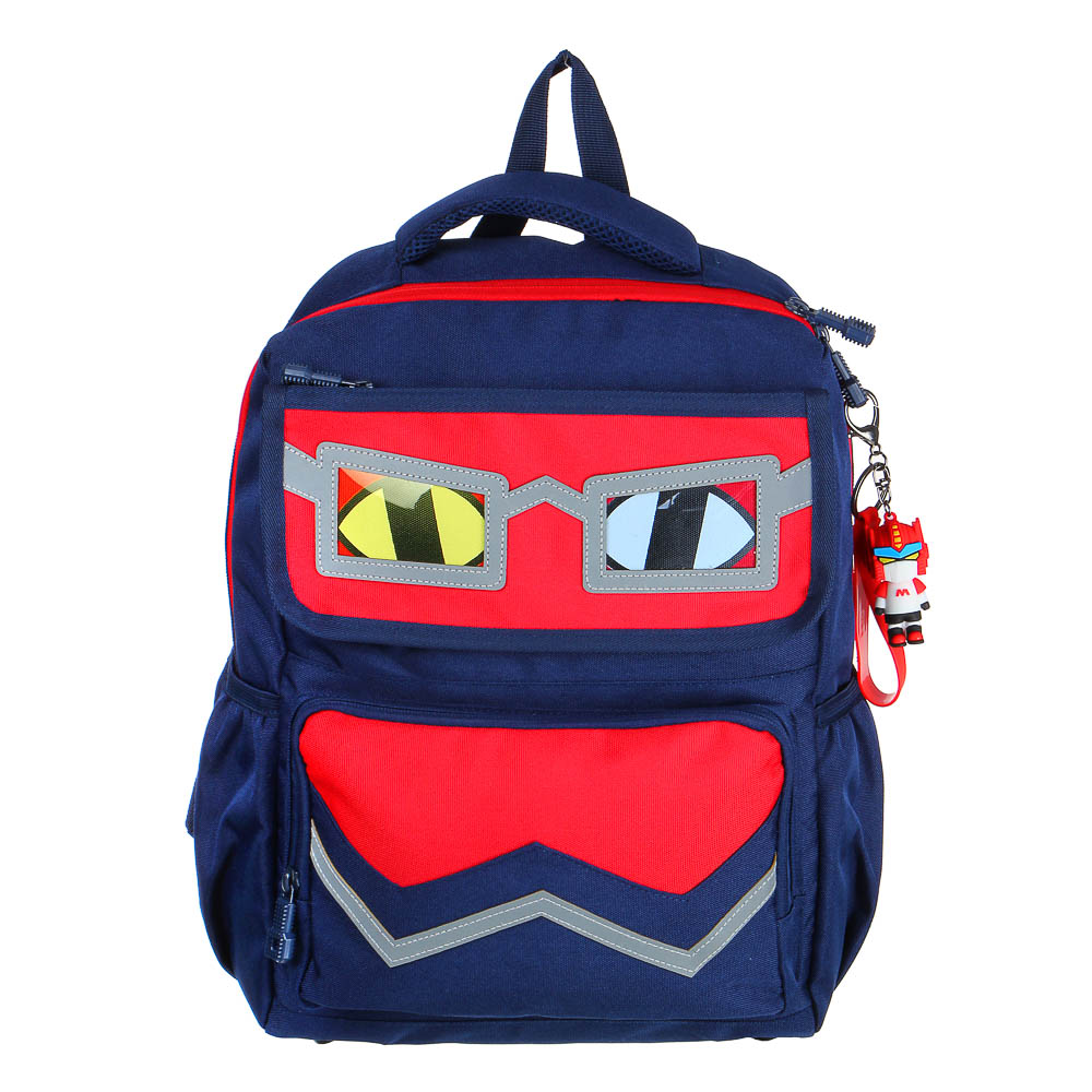 Рюкзак подростковый 40x30x14,5см, 1 отд., 4 карм., аппликации в форме лица, ножки, ПЭ, синий/красный - #1