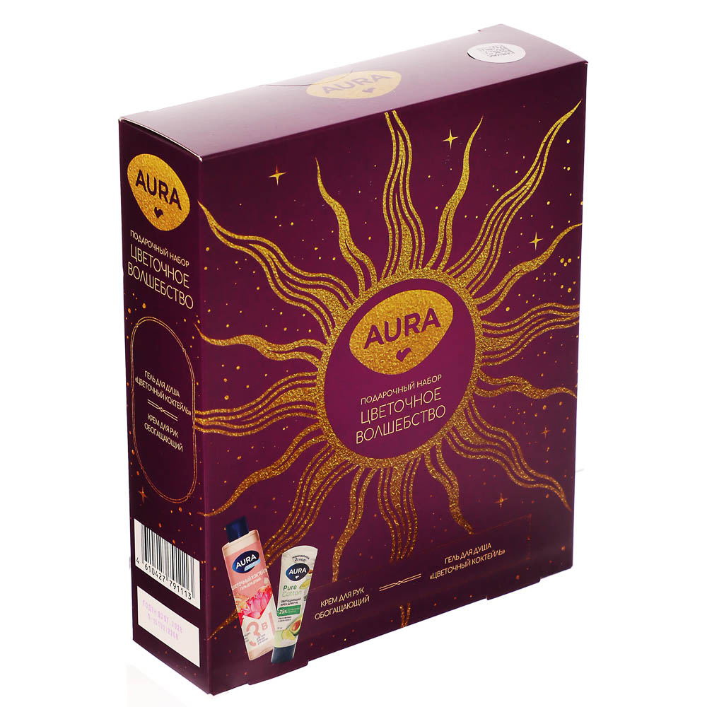 Подарочный набор женский AURA: Гель д/душа Цветочный коктейль 250мл+Крем д/рук Обогащающий, 75мл - #3