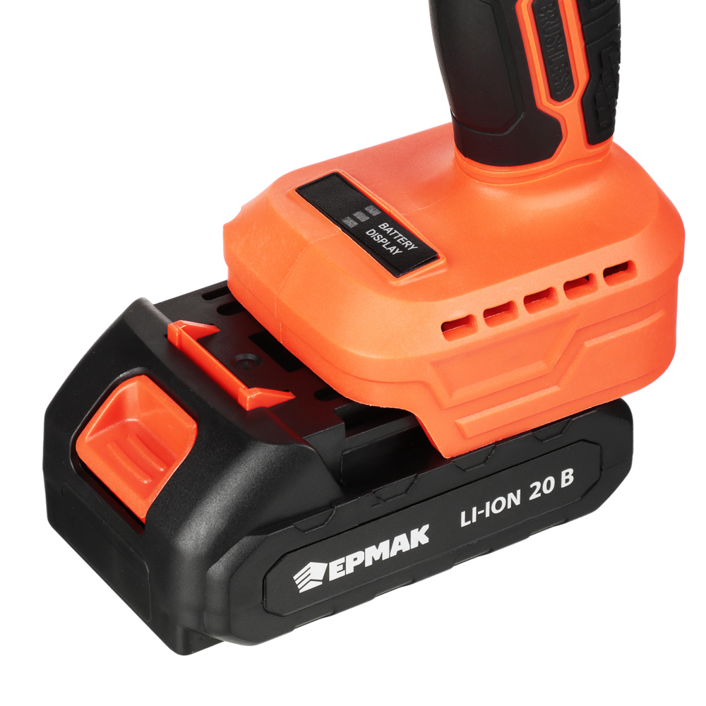 ЕРМАК Дрель-шуруповерт на АКБ, Бесщет., удар, 20В-2,0А Li-ion (1шт), з/у, мет.патр,45H*m, (ONE) - #7