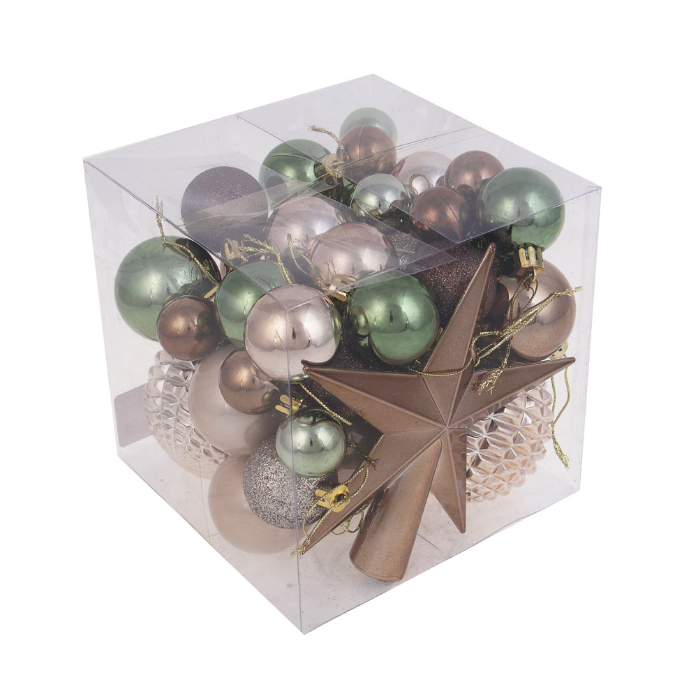 СНОУ БУМ Набор шаров и украшений, 39 шт, 3см, 4см, 5см, 8см, кофейный, зеленый, шампань - #5