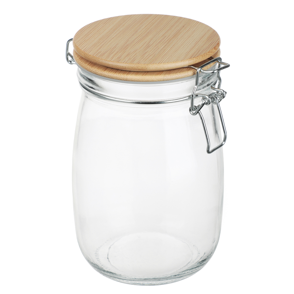 Банка для сыпучих продуктов 1000мл 11x17см, стекло, крышка бамбук - #2