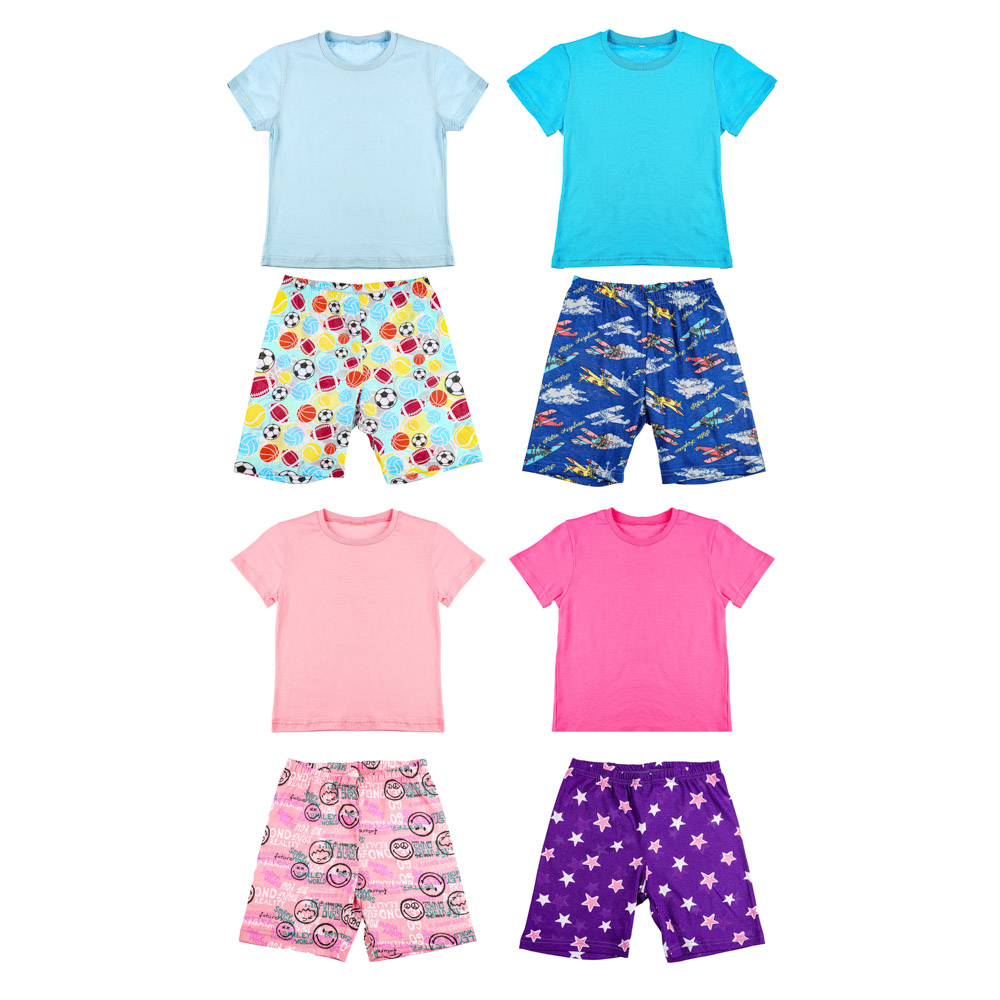 Пижама детская (футболка и шорты), р.104-128, 100% хлопок, 4 дизайна - #1