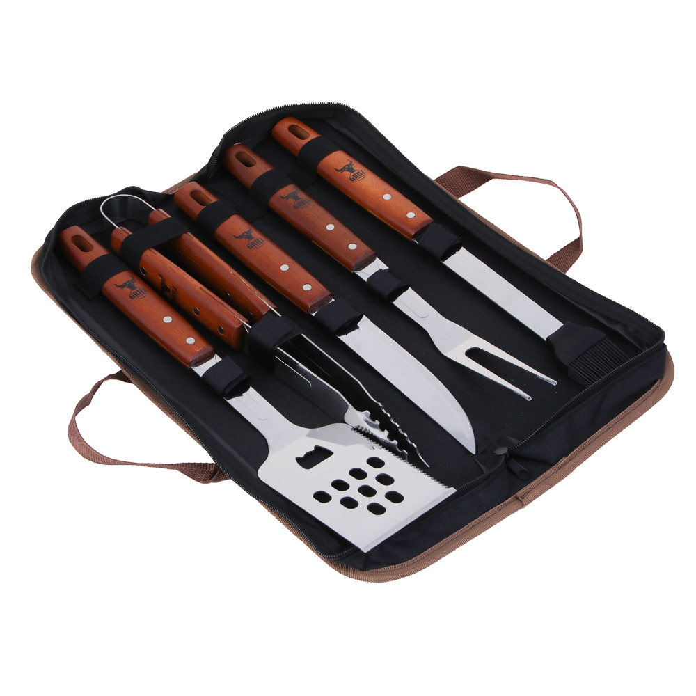 Набор для гриля 5 в 1 тм GRILLBOOM, деревянная ручка, нерж. сталь 2CR13 - #1